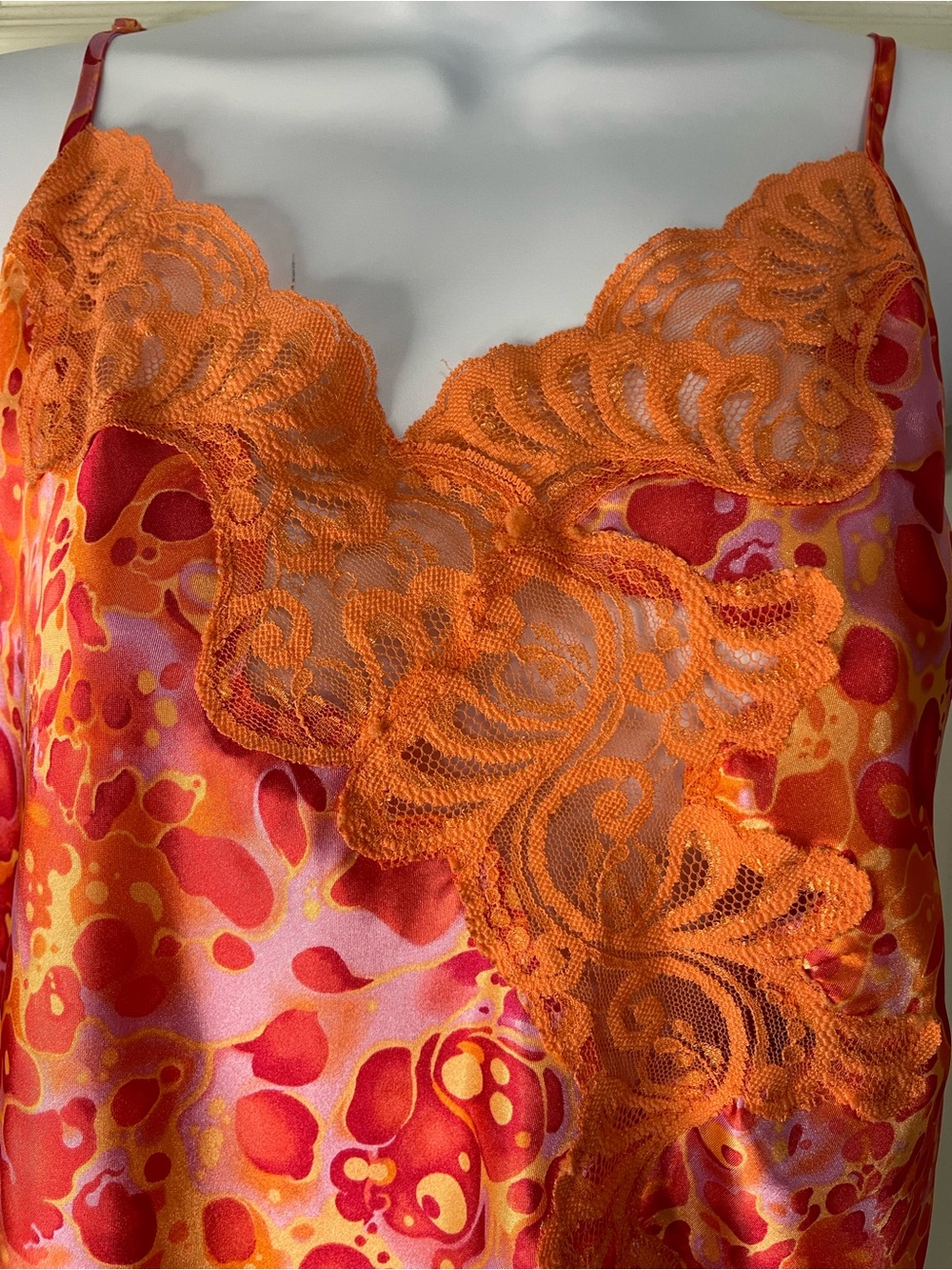 Orange Printed Y2K Retro Fairy semi Sheer Lace Satin Camisole size Medium - Picture 2 of 5